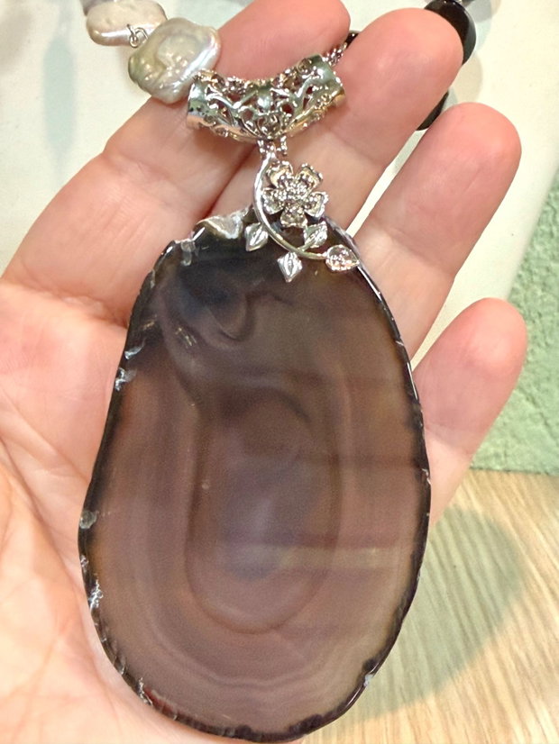 SET~DAY & NIGHT~ perle de cultura ,agate,accesorii argintate,inox