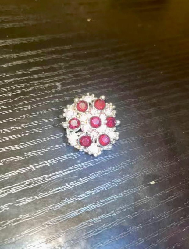 Broșă Vintage Cluster Autentică Mid-Century Anii 50-60 Strasuri Roșu-Rubiniu