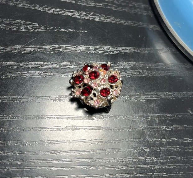 Broșă Vintage Cluster Autentică Mid-Century Anii 50-60 Strasuri Roșu-Rubiniu