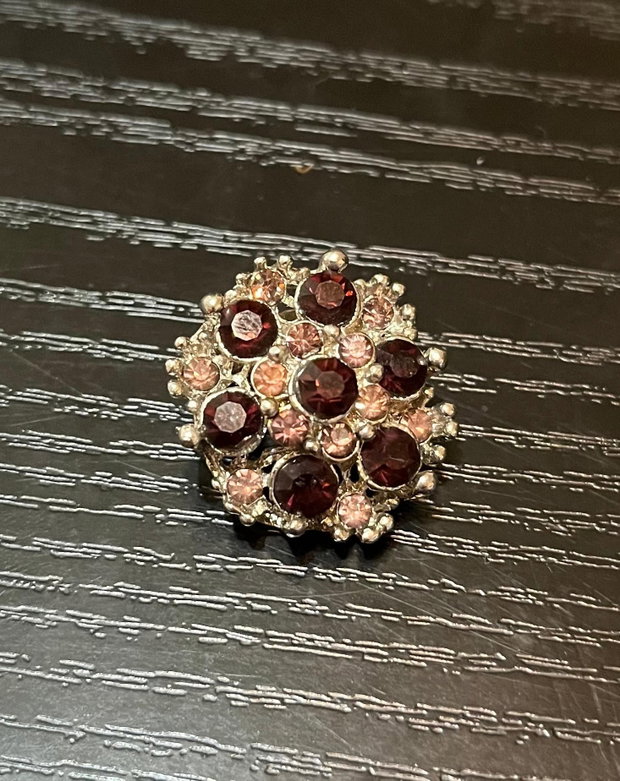 Broșă Vintage Cluster Autentică Mid-Century Anii 50-60 Strasuri Roșu-Rubiniu