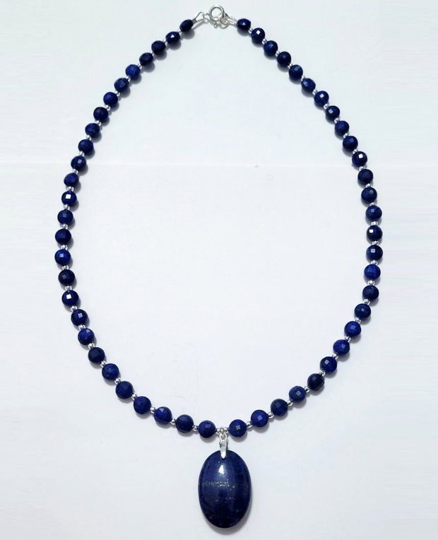 Colier argint 925 cu lapis lazuli si hematit