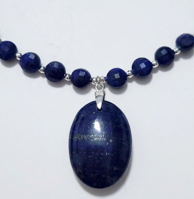 Colier argint 925 cu lapis lazuli si hematit