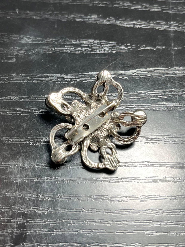 Broșă Vintage Metalică model Floral cu Strasuri Stil Retro / Gotic 3 cm anii 70-80