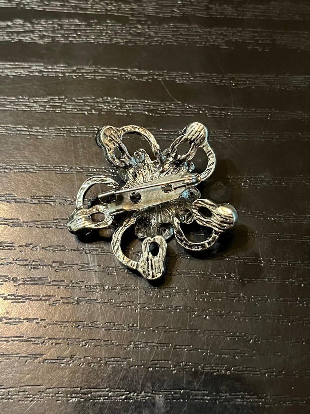 Broșă Vintage Metalică model Floral cu Strasuri Stil Retro / Gotic 3 cm anii 70-80