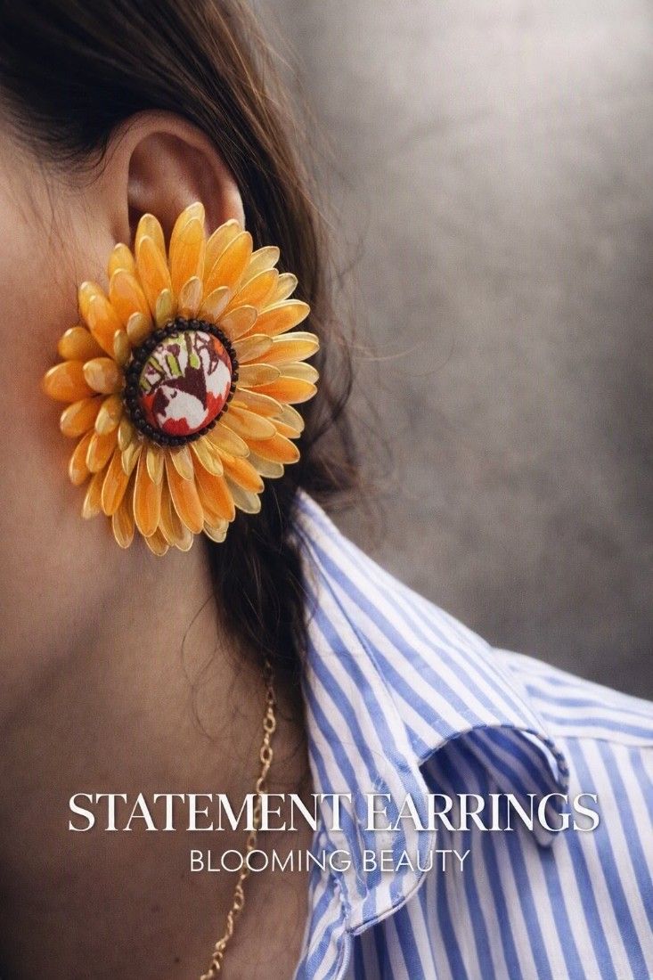 Cercei Gerbera 2 în 1 handmade, cercei statement cu sistem cuff și strasuri detașabile