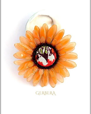 Cercei Gerbera 2 în 1 handmade, cercei statement cu sistem cuff și strasuri detașabile