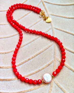 Colier CHOKER coral rosu