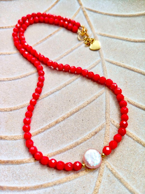 Colier CHOKER coral rosu