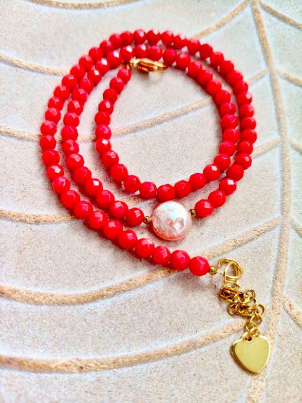 Colier CHOKER coral rosu