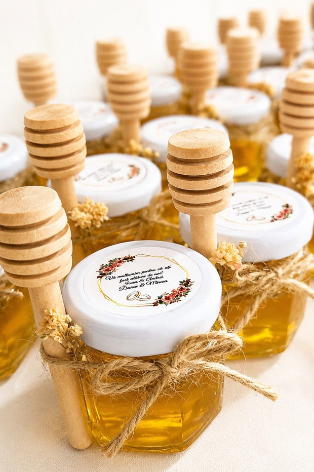 Mărturie borcănel cu miere personalizată