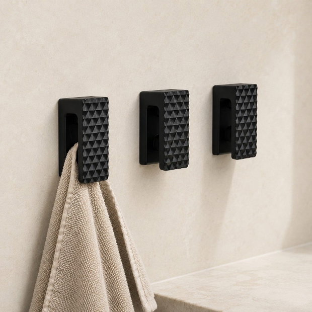 Set de 3 suporturi striate pentru prosoape, cu blocare automată