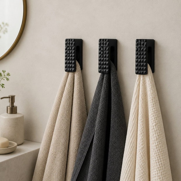 Set de 3 suporturi striate pentru prosoape, cu blocare automată