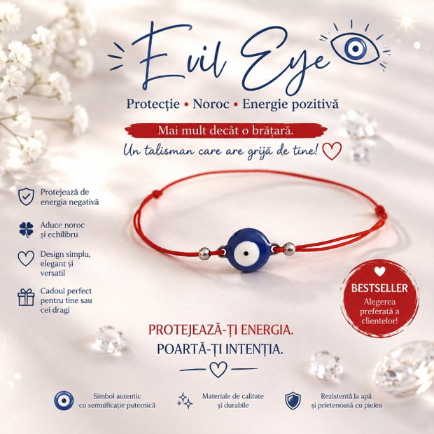 Bratara snur si link evil eye inox emailat