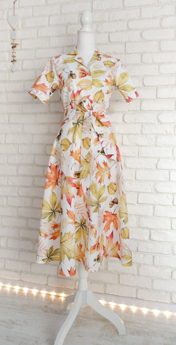Rochie Camasa cu Revere Frunze Toamna