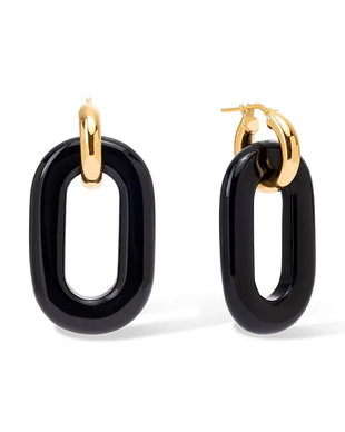 BERRIES cercei pentru femei argint placat cu aur obsidian Duo Black MAXI Earrings
