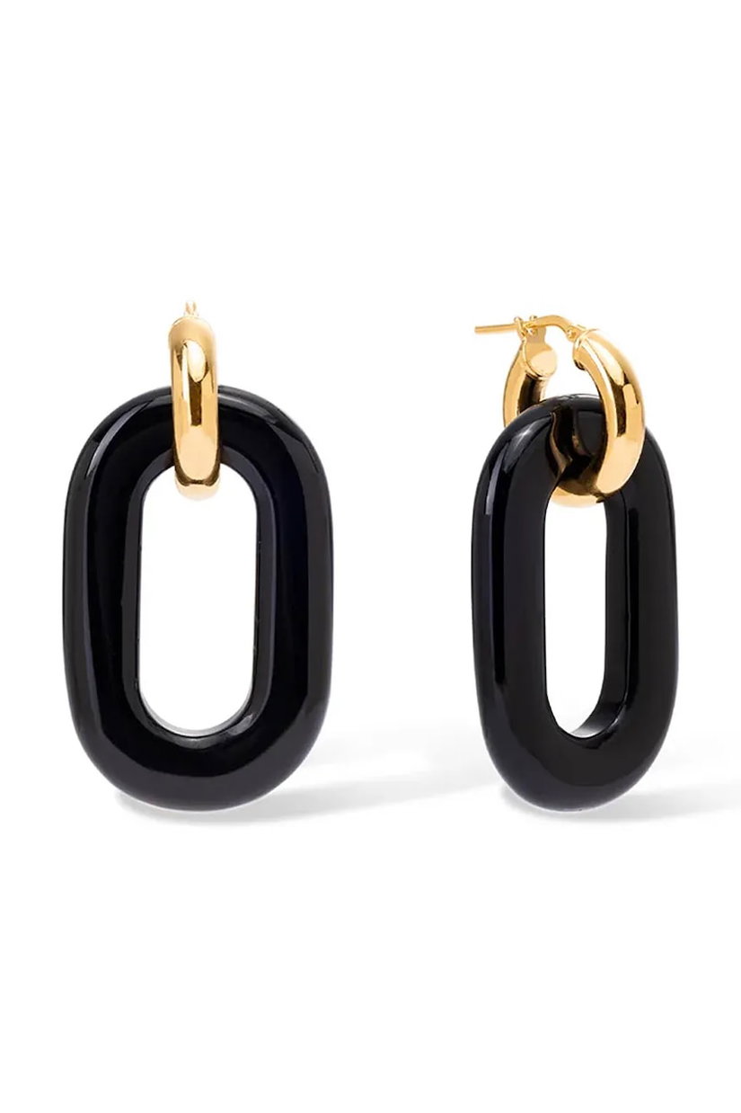BERRIES cercei pentru femei argint placat cu aur obsidian Duo Black MAXI Earrings