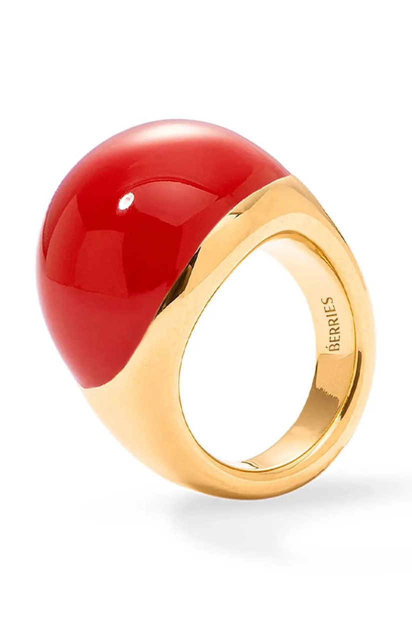 BERRIES inel pentru femei din argint placat cu aur cu email Viva BERRIES Red XL Ring