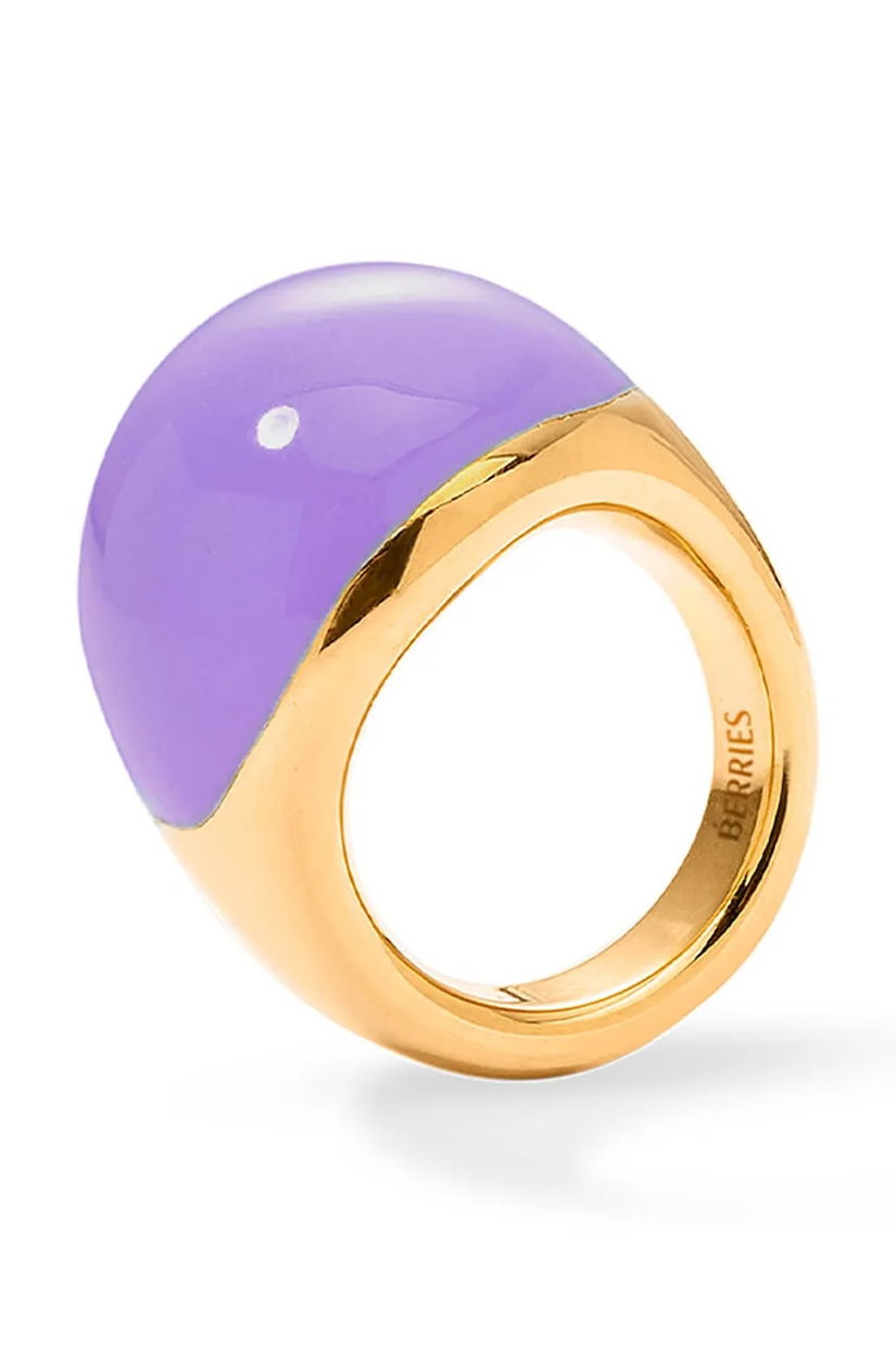 BERRIES inel pentru femei din argint placat cu aur cu email Viva Lavender XL Ring