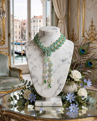 Colier crosetat cristale,margele murano millefiori