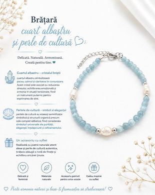 Bratara cuart albastru si perle de cultura