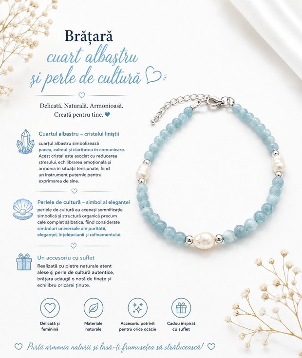 Bratara cuart albastru si perle de cultura