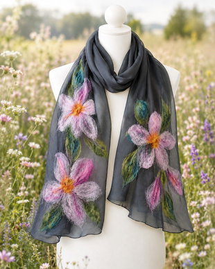 Eșarfă de mătase naturala împaslita...handmade