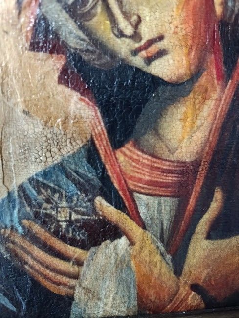 Icoană handmade Maica Domnului în rugăciune, cu ramă sculptată
