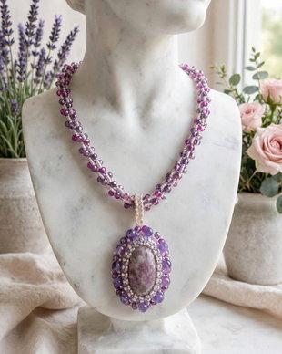 Colier spirala,lepidolit ,briolete cristal,ametist,granat