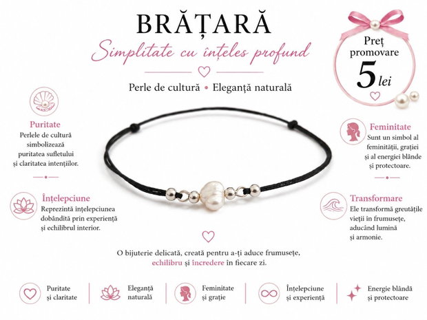 Bratara snur si perla de cultura