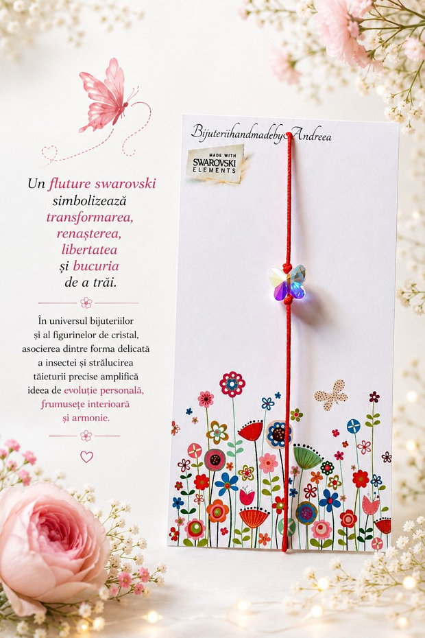 Bratara snur si fluture Swarovski 8mm Crystal AB