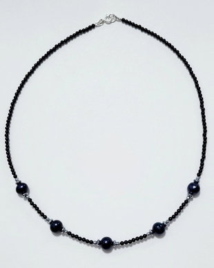 Colier argint 925 cu turmalina neagra, perle de cultura si hematit