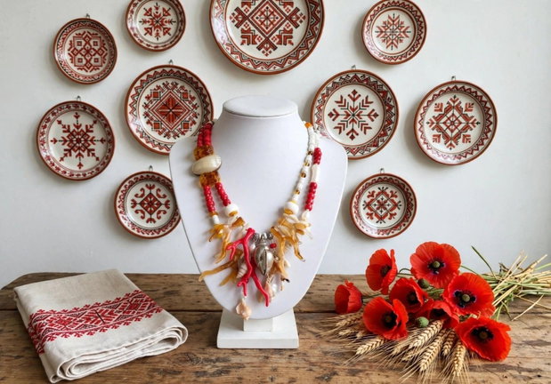Colier coral,chihlimbar,sidef,perle cultura