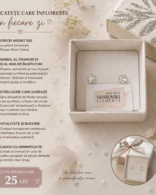 Cercei argint cu piatra Swarovski Flower 6mm Cristal