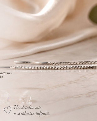 Cercei argint cu lantisor si piatra Swarovski Rivoli 8mm