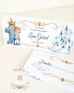Plic de bani cumetrie/botez print albastru