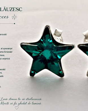 Cercei argint cu piatra Swarovski Stea 10mm Emerald
