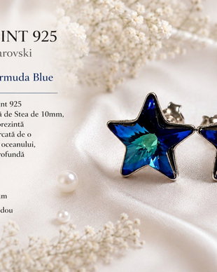 Cercei argint 925 cu piatra Swarosvki Stea 10mm Bermuda Blue
