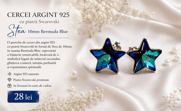 Cercei argint 925 cu piatra Swarosvki Stea 10mm Bermuda Blue