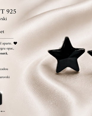 Cercei argint cu piatra Swarovski Stea 10mm Jet