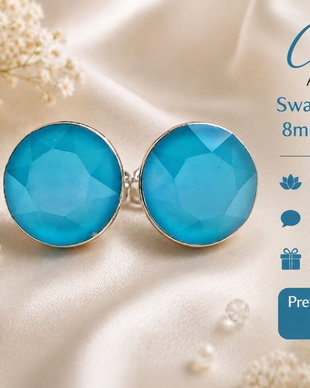 Cercei argint 925 cu piatra Swarovski Chaton 8mm Azure Blue