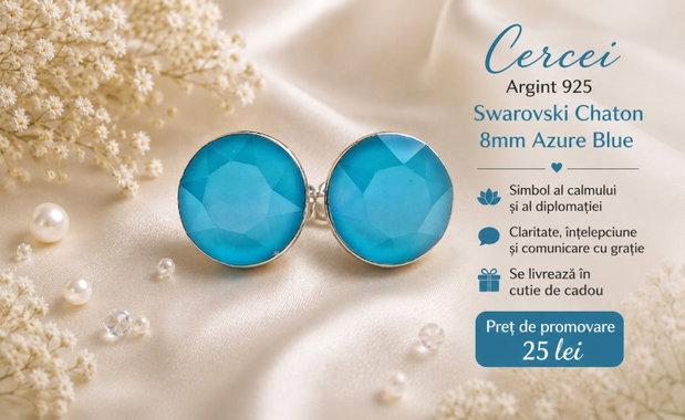 Cercei argint 925 cu piatra Swarovski Chaton 8mm Azure Blue