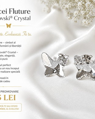 Cercei argint cu piatra Swarovski Fluture 8mm Crystal