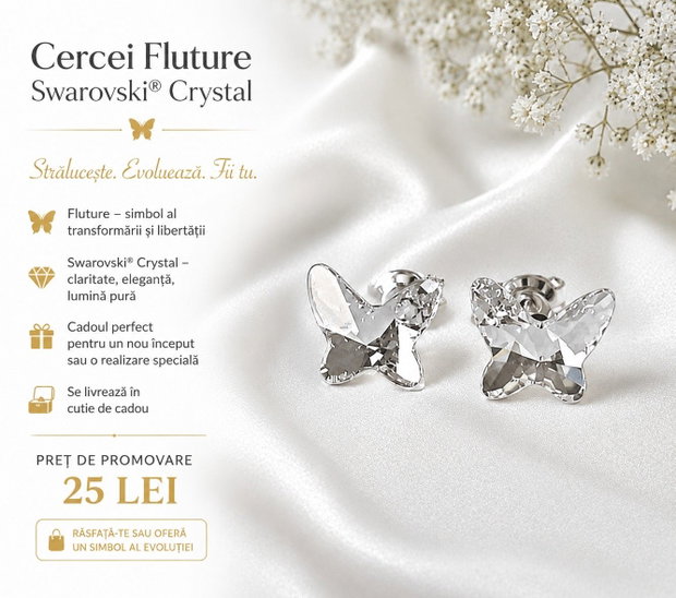 Cercei argint cu piatra Swarovski Fluture 8mm Crystal