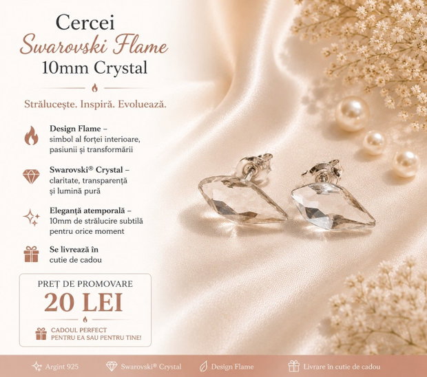Cercei argint cu piatra Swarovski Flame 10mm Crystal