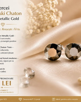 Cercei argint cu piatra Swarovski Chaton 7mm Metallic Gold