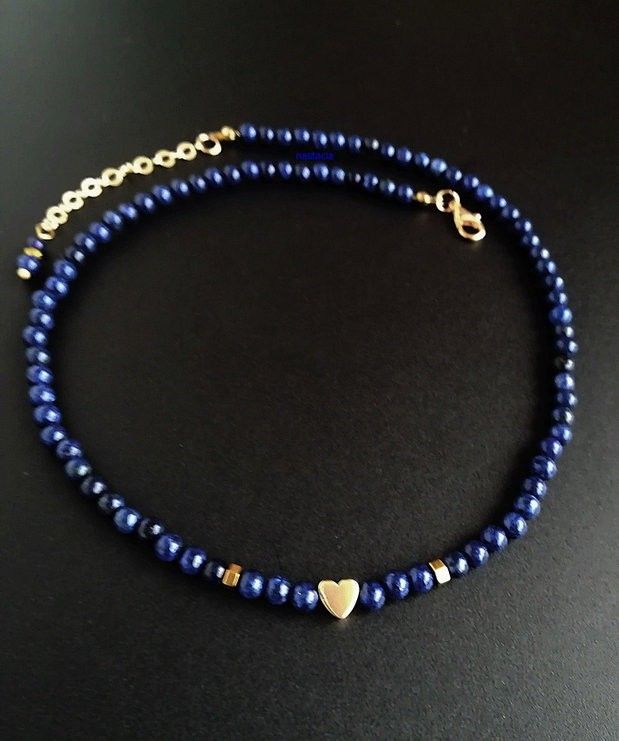 colier lapis lazuli cu inimioara