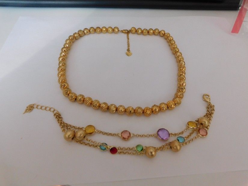Colier nou electroplacat, bratara la set cu cristale multicolore triplu sir