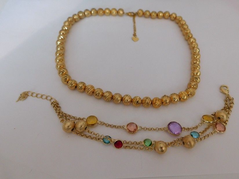 Colier nou electroplacat, bratara la set cu cristale multicolore triplu sir