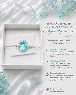 Bratara argint cu piatra Swarovski Octogon 14mm Aquamarine