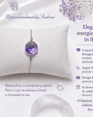 Bratara argint cu piatra Swarovski hexagon lila